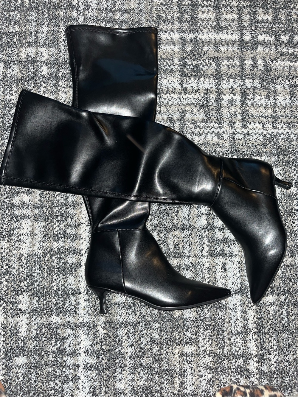 Brand New Classic Black Knee-High Leather Boots with Kitten Heel